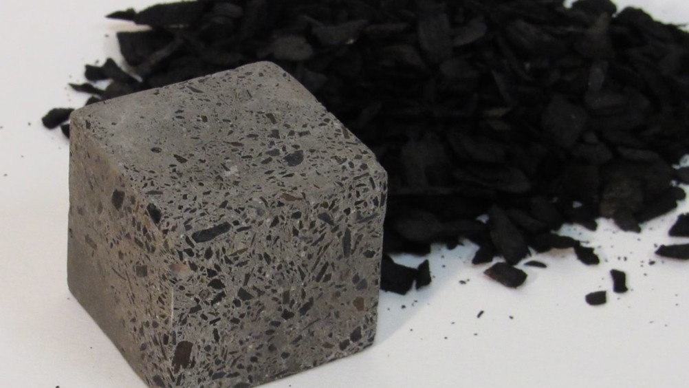 A block of concrete made with biochar material.