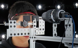 The device contains a skin measurement gantry that consists of callipers that either compress or stretch patches of the subject’s facial skin, which is recorded by the camera macro lens.